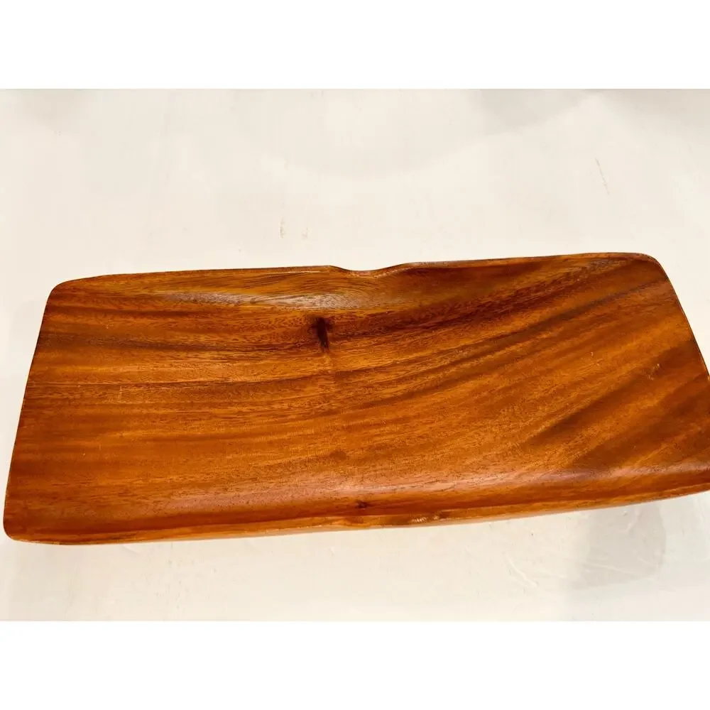 Vintage Monkey Pod Wood Tray, Mid-Century Hand-Carved Serving or Display Tray
